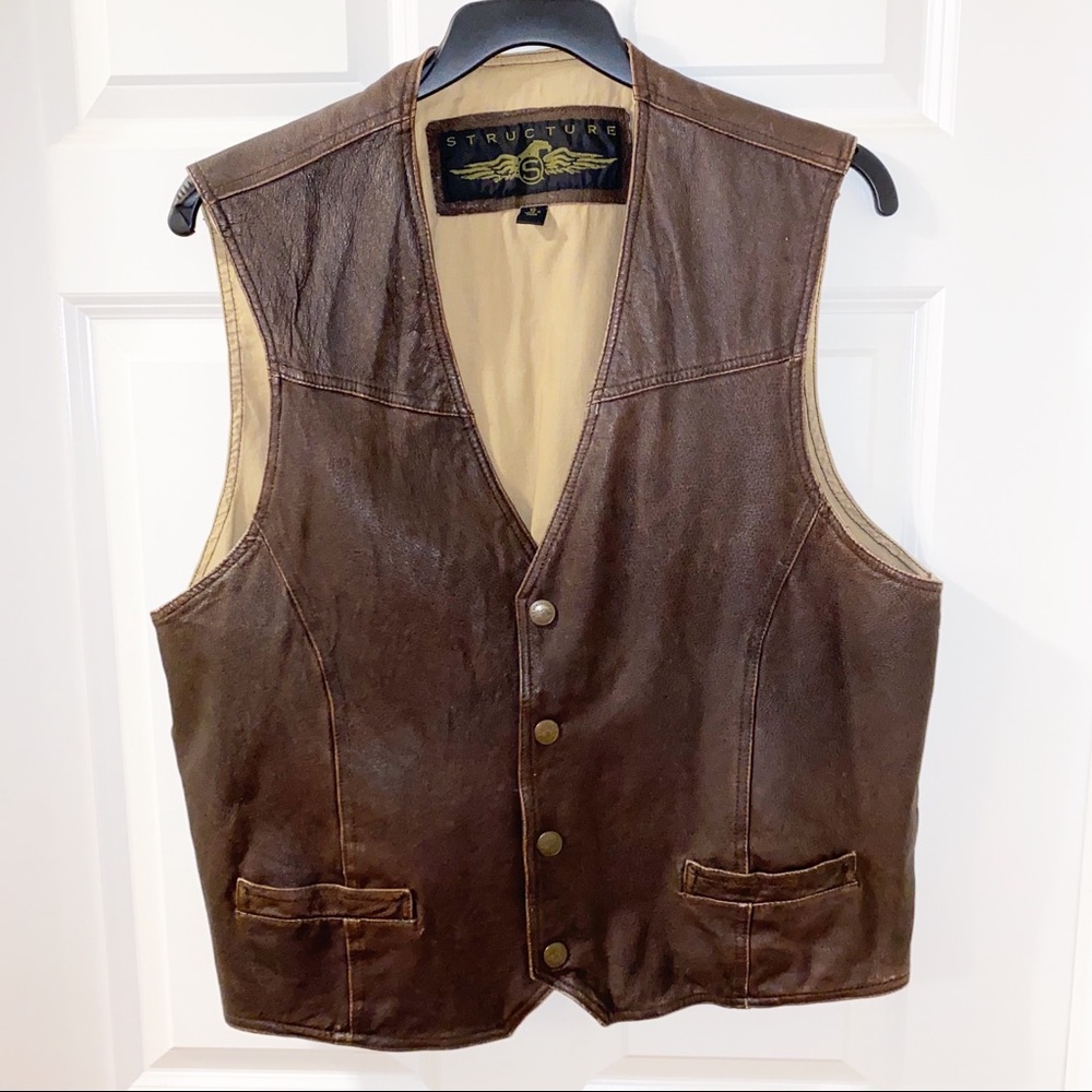 Structure brown leather vest XL